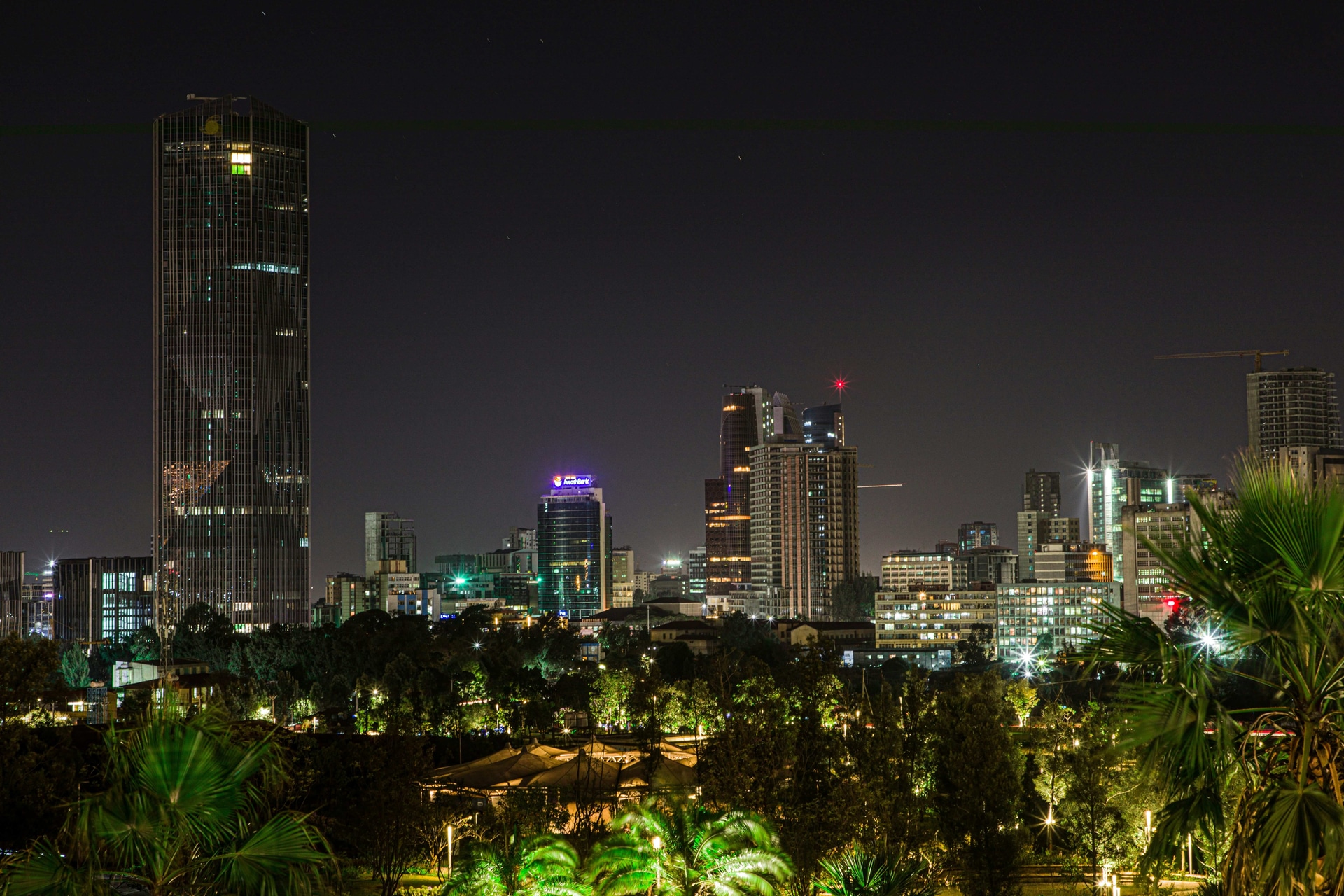 Addis Ababa skyline glowing at dusk